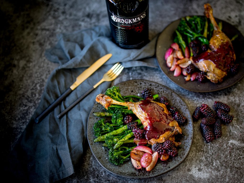 Brockmans Gin with blackberries and confit duck