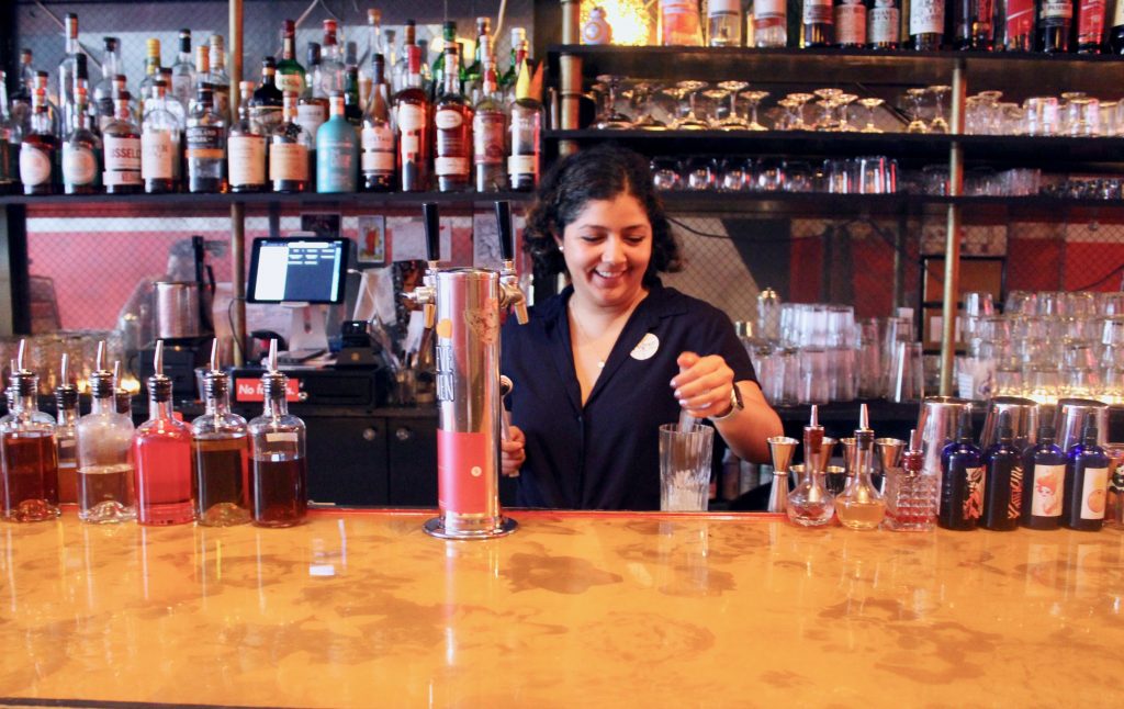 Steph Gallardo builds the Spirit Stick Spritz at Butter and Scotch in Crown Heights, Brooklyn