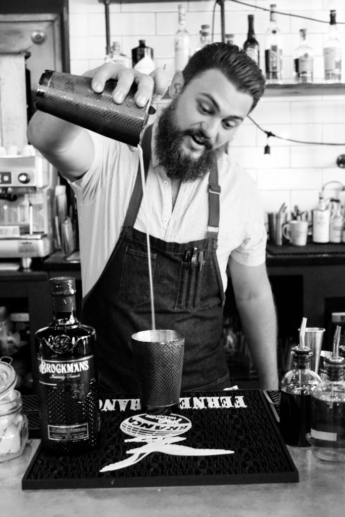 Max Fiore makes his unnamed fall Brockmans cocktail at Olives and Oil in New Haven, Connecticut