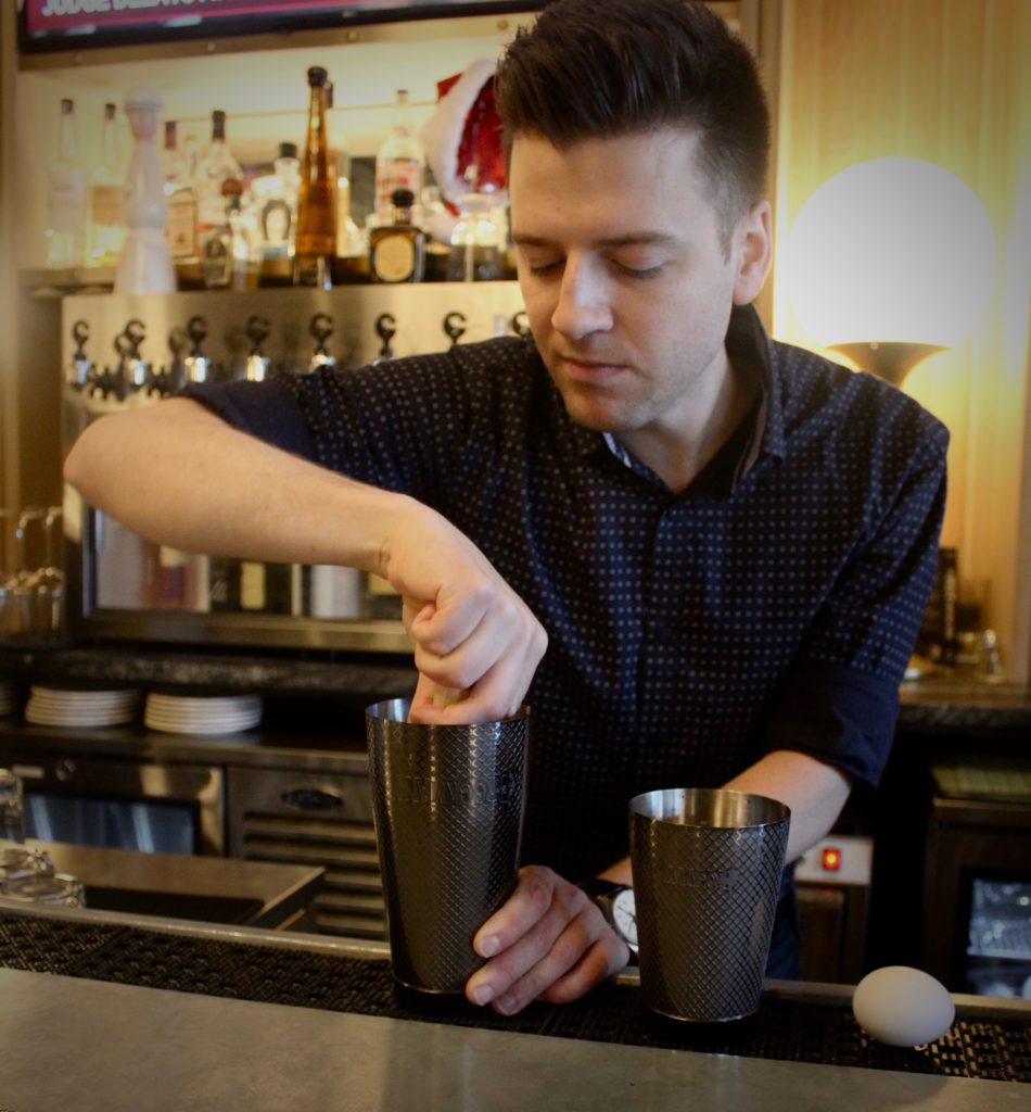 Ian Swindlehurst makes his Brocktail, the Dutch Club, at Explorateur in Boston.