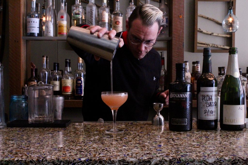 Kevin makes his Brockmans cocktail at Figidini in Providence, Rhode Island.