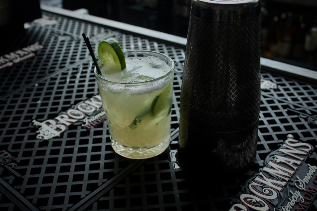 Jessica Wlazlowski makes the "Cucumber Bliss" at Hudson & Co in Jersey City, New Jersey.