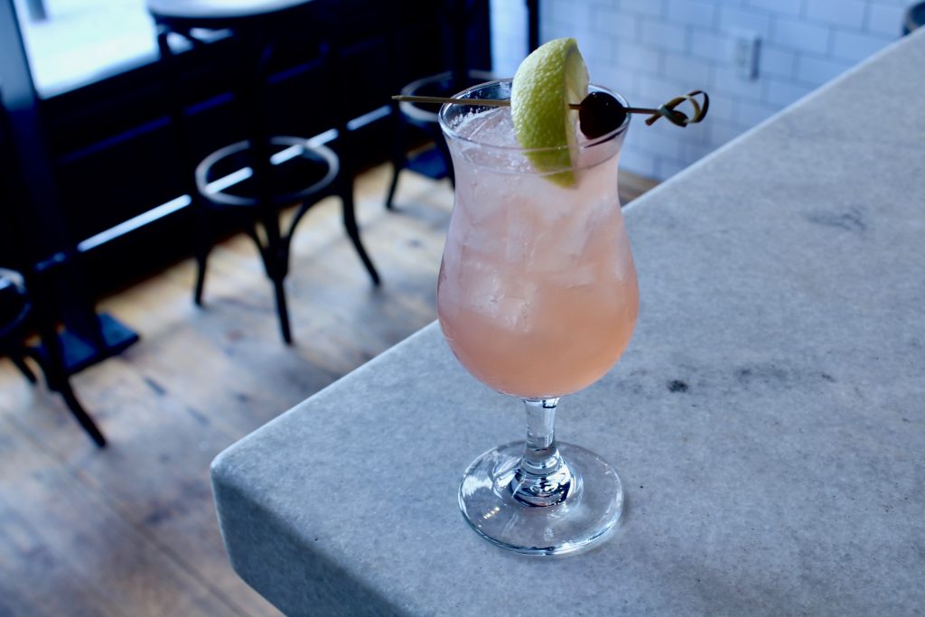 Colin Shearns makes his Brockmans cocktail, the Beach House, at the Oyster House in Philadelphia