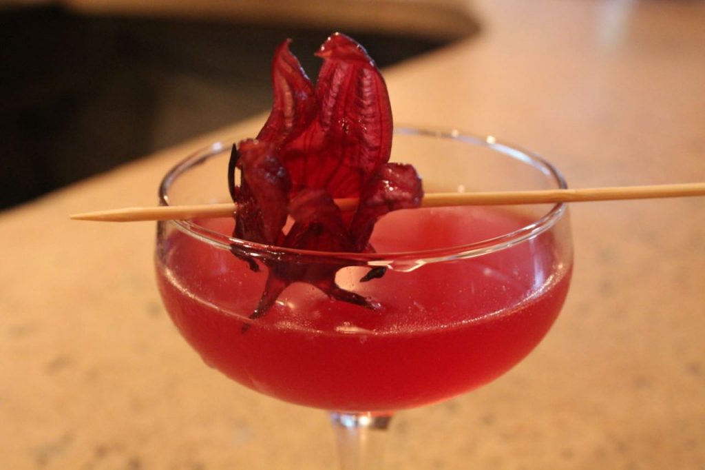 The "Hibiscus and Botanicals" cocktail at Bar Italia in St. Louis, Missouri