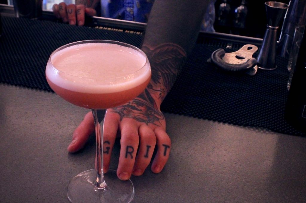 Vinny Iovino makes his Brockmans cocktail, "Nothing but a 'Gin-Thang'", at Mission Taco in Huntington, New York.
