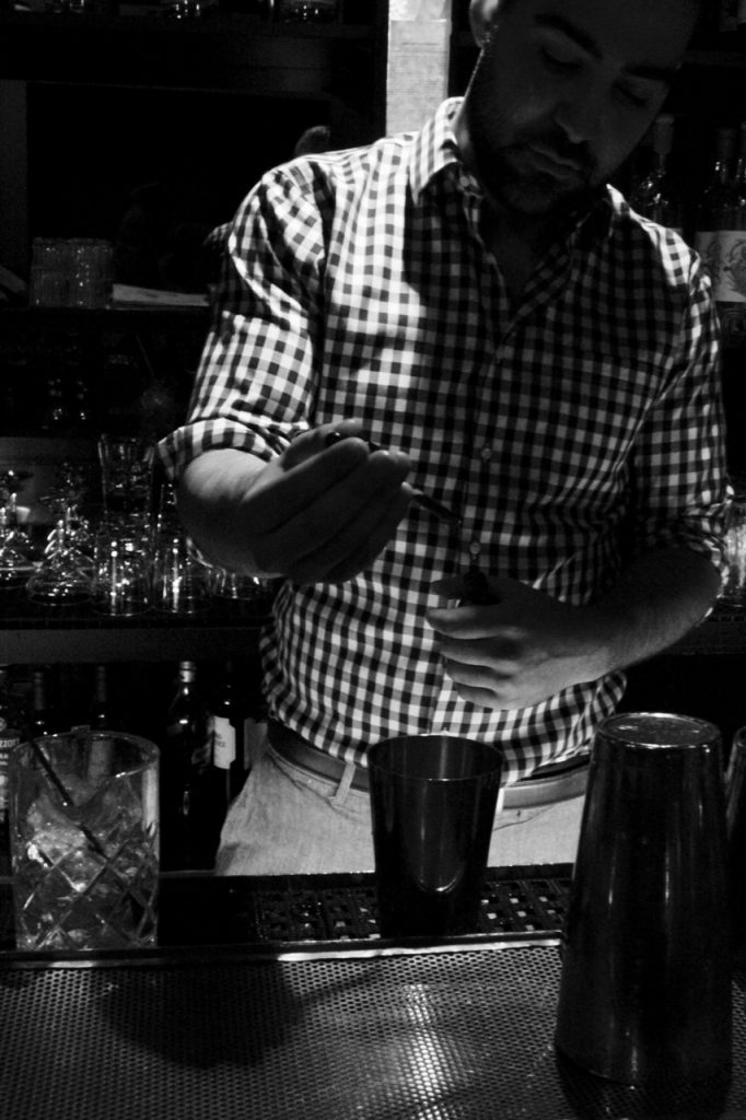 Dan Suro makes two Brockmans cocktails with agave at Encima in Philadelphia, Pennsylvania